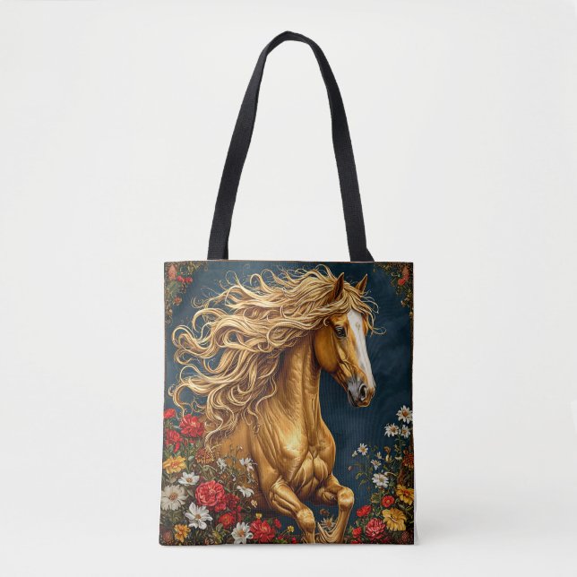 Goldenes Pferd mit blühender Mane (Vorderseite)