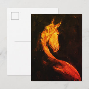 Goldenes Pferd Ölmalerei – Dunkler Ausdrucksstarke Postkarte