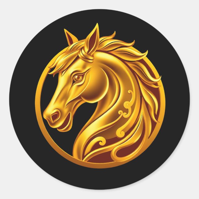 Goldenes Pferd Runder Aufkleber (Vorderseite)