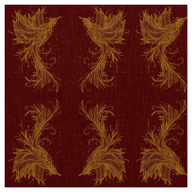 Goldenes Phoenix-Muster auf rotem Gewebe Stoff (Muster)