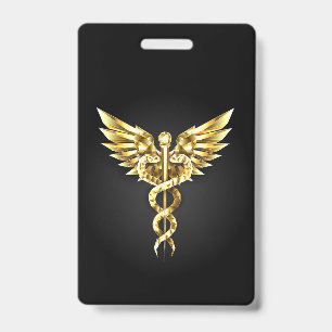 Goldenes polygonales Symbol Caduceus Ausweis