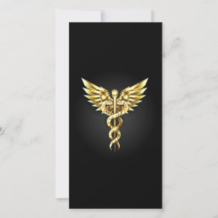 Goldenes polygonales Symbol Caduceus Feiertagskarte