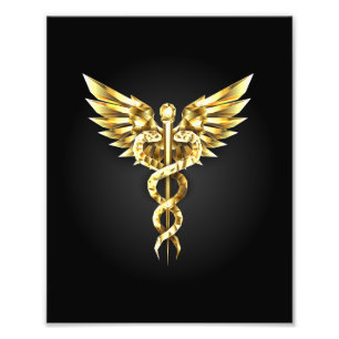Goldenes polygonales Symbol Caduceus Fotodruck