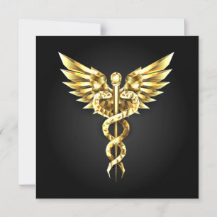Goldenes polygonales Symbol Caduceus Magneteinladung