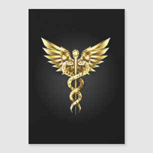 Goldenes polygonales Symbol Caduceus Magneteinladung
