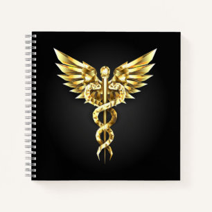 Goldenes polygonales Symbol Caduceus Notizbuch