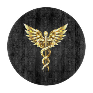Goldenes polygonales Symbol Caduceus Schneidebrett