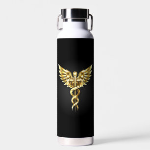 Goldenes polygonales Symbol Caduceus Trinkflasche