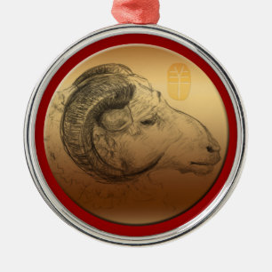 Goldenes RAM-Jahr-chinesisches Silbernes Ornament