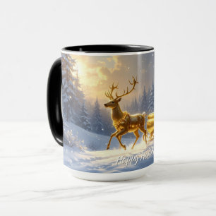 Goldenes-Rentier-Goldener-Schlitten-Feiertags-Tass Tasse