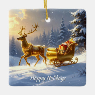 Goldenes Rentier Goldenes Schlitten Keramikornament