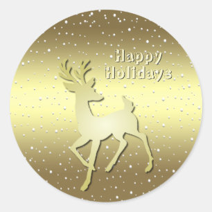 Goldenes Rentier Schneebedecktes Weihnachtssticker Runder Aufkleber