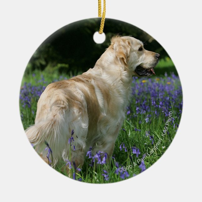 Goldenes Retreiver in den Blumen Keramik Ornament (Vorne)