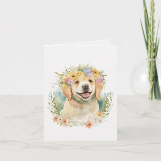 Goldenes Retriever in Blume Karte (Vorderseite)