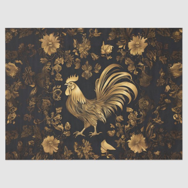 Goldenes Rooster im Blumengarten Seidenpapier (Vorderseite)