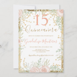 Goldenes Rosa Blumenwasser Quinceanera Foto Einladung