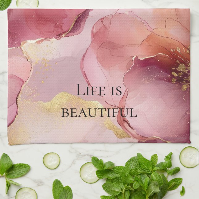 Goldenes Rosa Burgund Brautparty Geschirrtuch (Gefaltet)