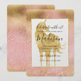 Goldenes Rosa Magisches Einhorn Geburtstag Einladung