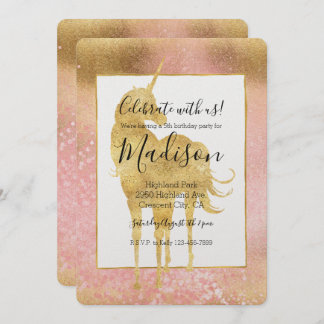 Goldenes Rosa Magisches Einhorn Geburtstag Einladung