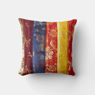 Goldenes rotes Blau des chinesischen silk Kissen