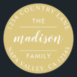 Goldenes Rundschreiben Erstellen Sie Ihre eigene R Runder Aufkleber<br><div class="desc">ÄNDERBARE HINTERGRUNDFARBE Erstellen Sie Ihre eigene Rücksendeadresse Aufkleber.</div>