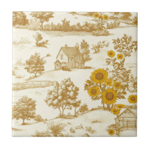 Goldenes Rustikales Sonnenblumen-Land-Toile-Muster Fliese