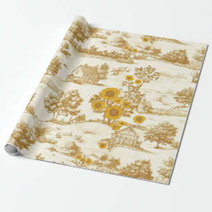 Goldenes rustikales Sonnenblumen-Land-Toile-Muster Geschenkpapier