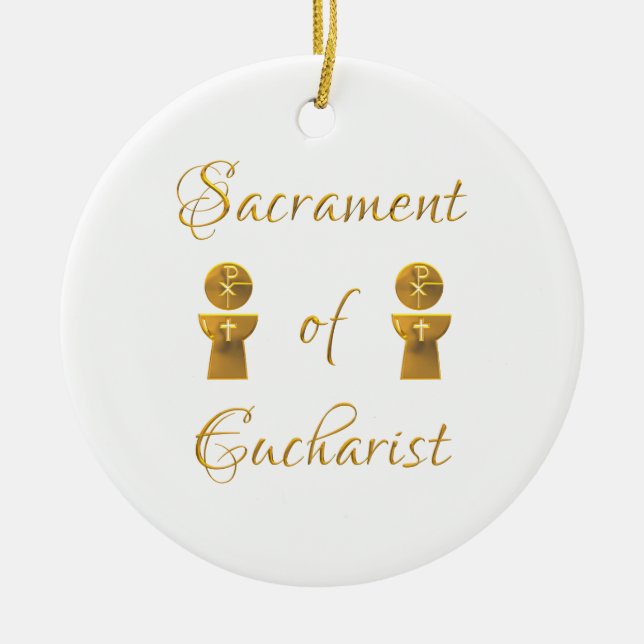 Goldenes Sacrament von Eucharist Host and Chalice Keramik Ornament (Vorne)
