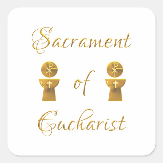 Goldenes Sacrament von Eucharist Host and Chalice Quadratischer Aufkleber (Vorderseite)