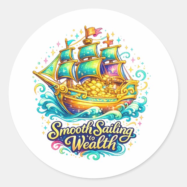 Goldenes Schatzschiff Klassischer Rund Sticker | W (Vorderseite)