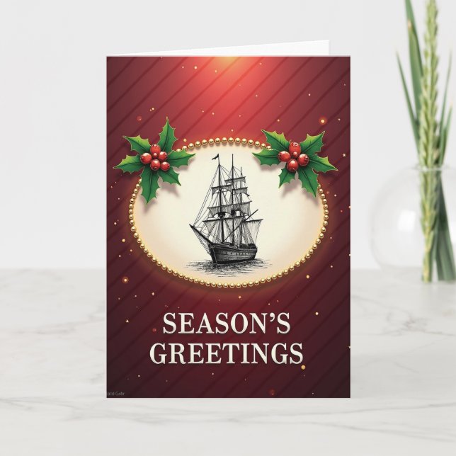 Goldenes Schiff Weihnachtskarte Karte (Vorderseite)