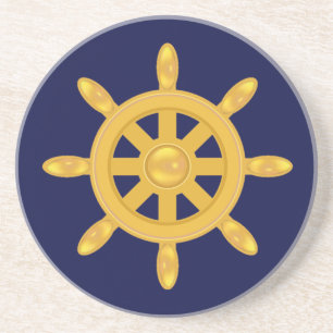Goldenes Schiffssteuer auf Marineblau Getränkeuntersetzer