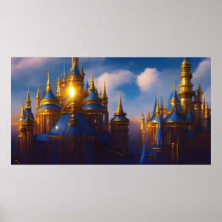 Goldenes Schloss goldblauer Fantasie magisch 4 Poster