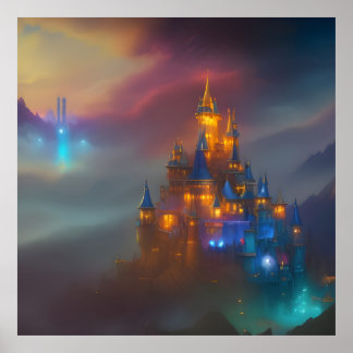 Goldenes Schloss goldblauer Fantasie magisch 5 Poster