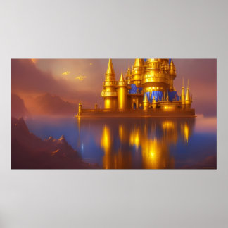 Goldenes Schloss Goldene blaue Fantasie magisch 3 Poster