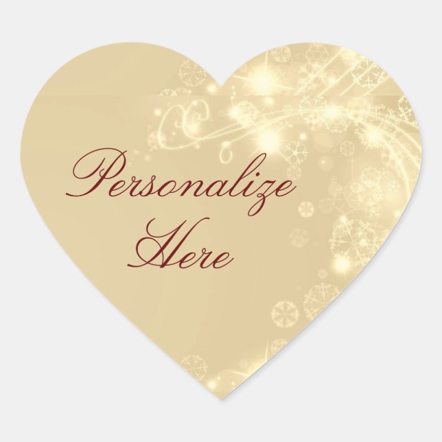 Goldenes Schneeflocken-Party Herz-Aufkleber (Vorderseite)
