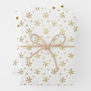 Goldenes Schneeflockenmuster Geschenkpapier Set