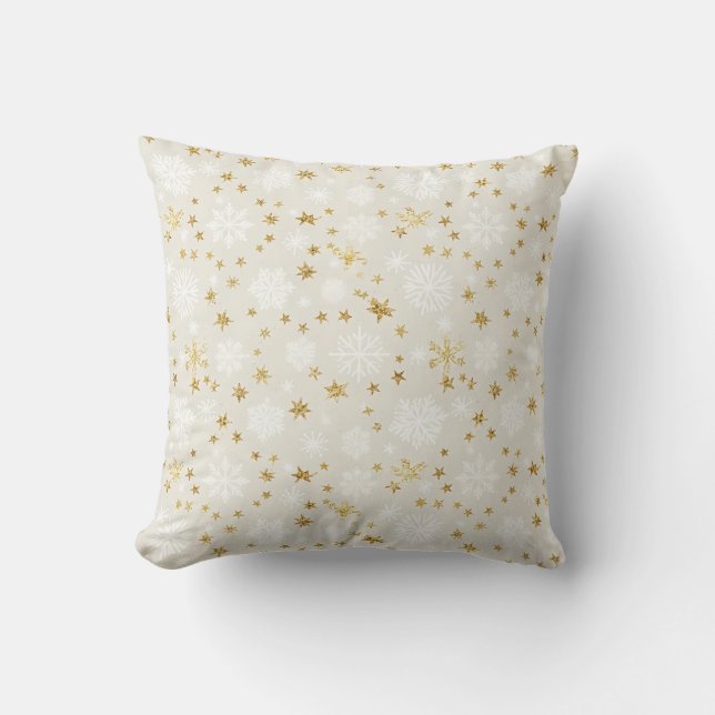 Goldenes Schneeflockenmuster Kissen (Vorderseite)