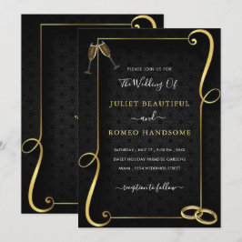 Goldenes Schwarz Goldrahmen Einladung zur Hochzeit