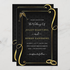 Goldenes Schwarz Goldrahmen Einladung zur Hochzeit