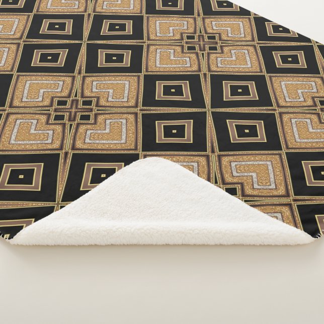 Goldenes Schwarzes Art Deco Quadrate Geometrisches Sherpadecke (3/4)