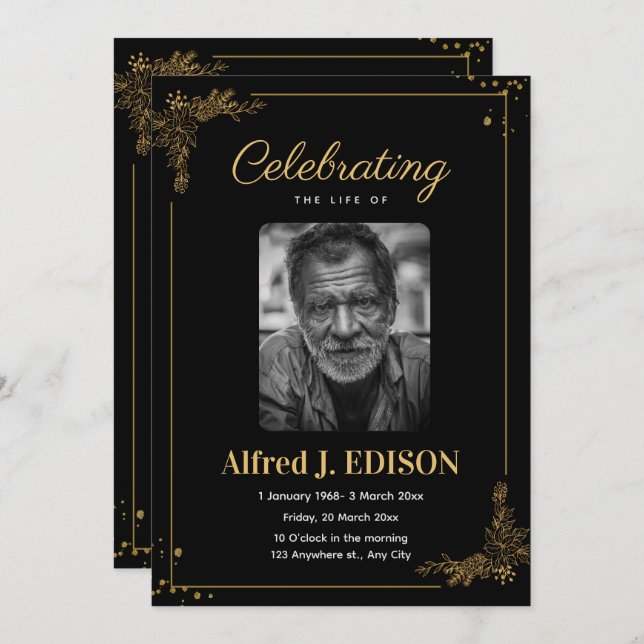 Goldenes Schwarzes Beerdigungsprogramm, Beerdigung Einladung (Vorne/Hinten)