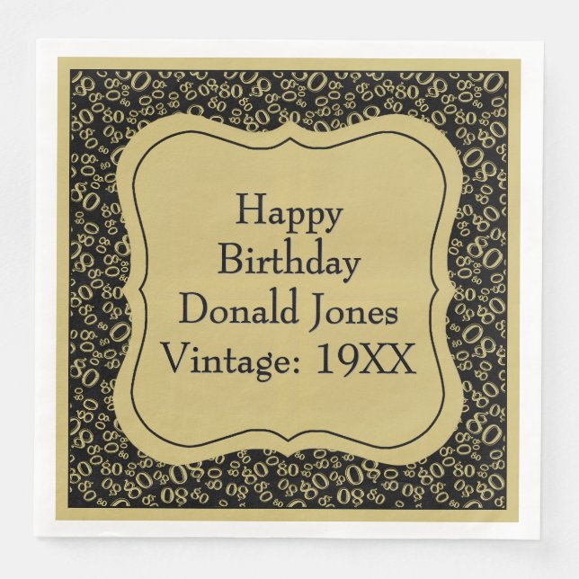 Goldenes/schwarzes Bracket-Zahlenmuster des 80. Ge Serviette (Vorderseite)