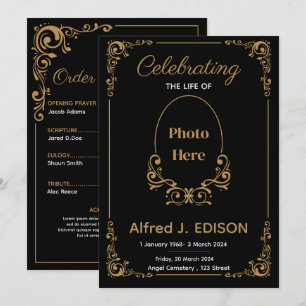 Goldenes schwarzes Trauerprogramm, Trauer Gedenken Einladung