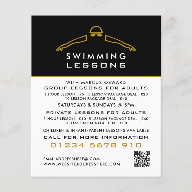 Goldenes Schwimmsymbol, Schwimmen Lektion Werbung Flyer (Vorne)