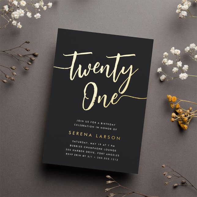 Goldenes Script 21. Geburtstag Party Folieneinladung (Von Creator hochgeladen)
