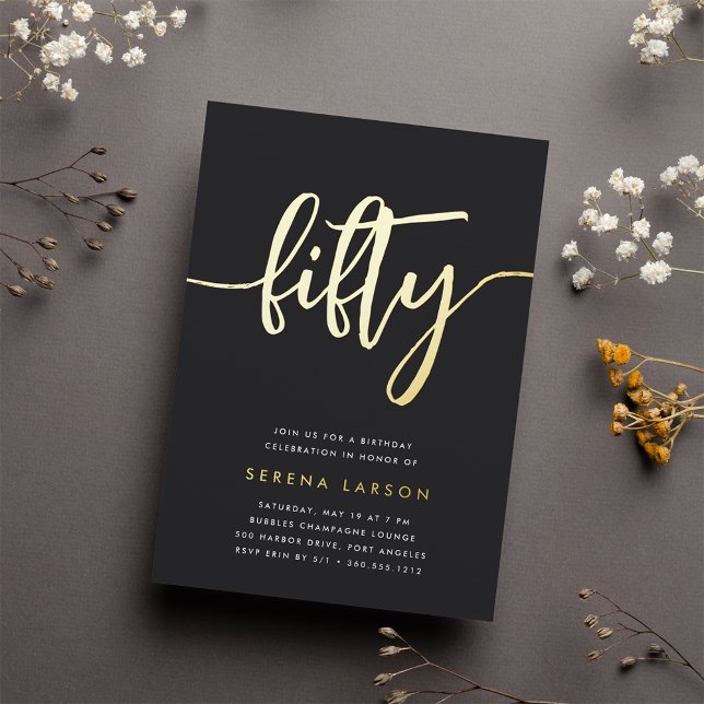 Goldenes Script 50. Geburtstagsparty Folieneinladung (Von Creator hochgeladen)
