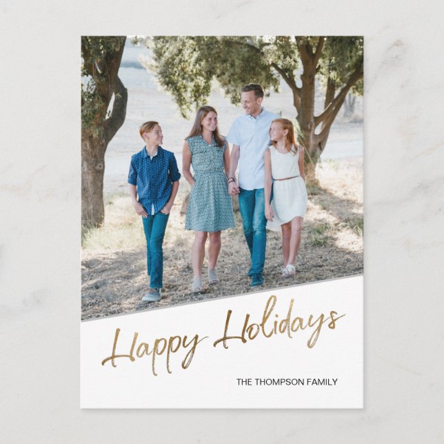 Goldenes Script Happy Holidays Family Foto Postkarte (Vorderseite)