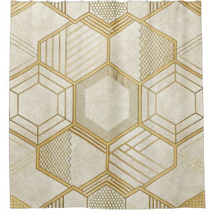Goldenes Sechseck Geometrisches Creme-Marmor-Muste Duschvorhang