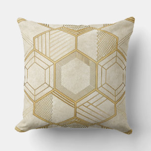 Goldenes Sechseck Geometrisches Creme-Marmor-Muste Kissen